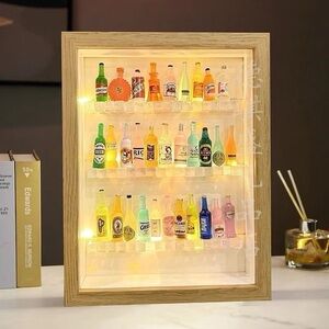 LED Wine Bottle Wooden Box - Handcrafted Display Case with Miniature Bottles
